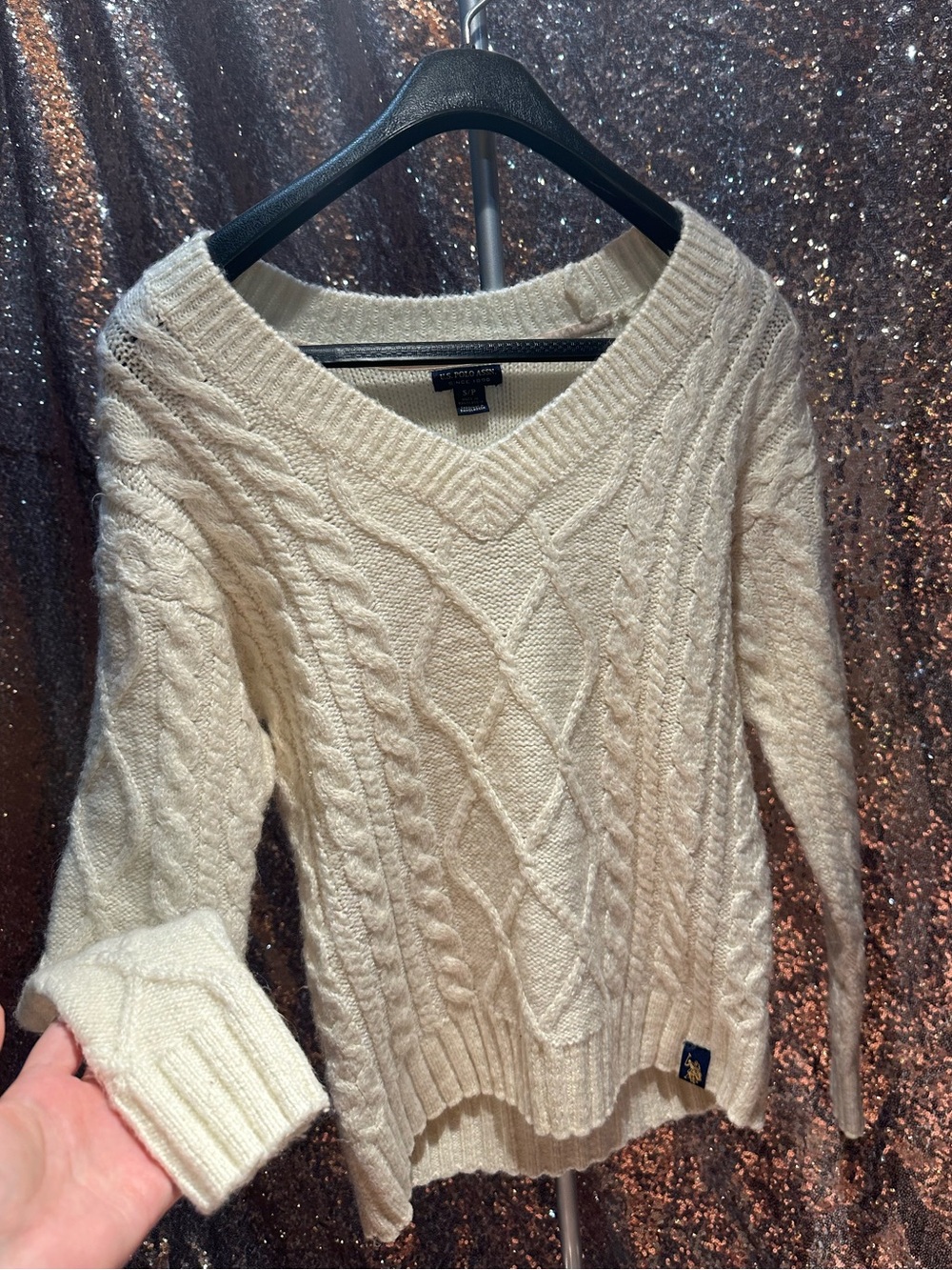 U.S. Polo Assn. Cream Cable Knit V-Neck Sweater